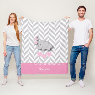Baby Pink Elephant - Personalize Fleecedecke