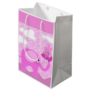 Baby Pink Elephant und Blume Mittlere Geschenktüte