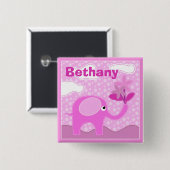 Baby Pink Elephant und Blume Personalisiert Button (Vorne & Hinten)