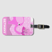 Baby Pink Elephant und Blume Personalisiert Gepäckanhänger (Vorderseite (Horizontal))