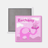 Baby Pink Elephant und Blume Personalisiert Magnet (Vorderseite/Rückseite)