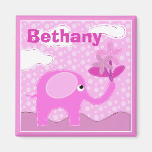 Baby Pink Elephant und Blume Personalisiert Magnet
