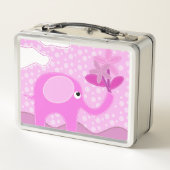Baby Pink Elephant und Blume Personalisiert Metall Brotdose (Rückseite)