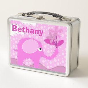 Baby Pink Elephant und Blume Personalisiert Metall Brotdose