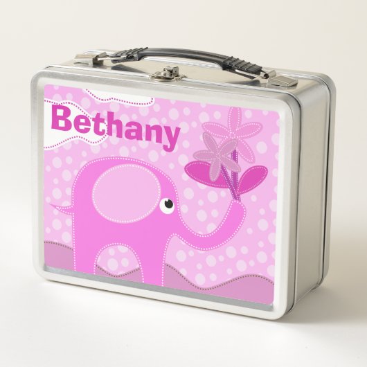 Baby Pink Elephant und Blume Personalisiert Metall Brotdose (Vorderseite)