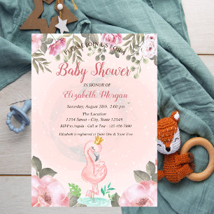 Baby Pink Flamingo Crown Floral Baby Dusche Einladung