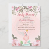 Baby Pink Flamingo Crown Floral Baby Dusche Einladung (Vorderseite)