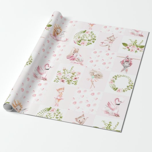 Baby Pink Floral Animals Quilt Kinderzimmer Muster Geschenkpapier (Ungerollt)