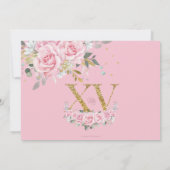 Baby Pink Floral Gold XV Quinceañera Quince Foto Einladung (Rückseite)