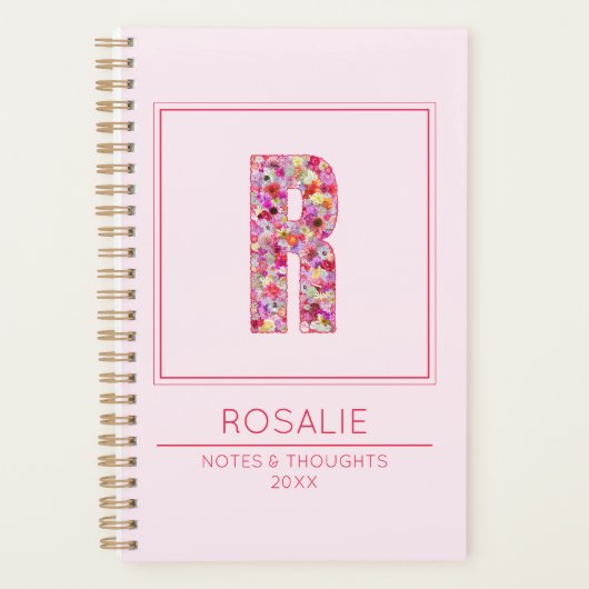 Baby Pink Floral Monogrammed Name Letter R Planer (Vorderseite)