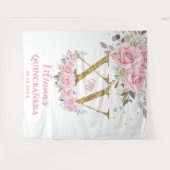 Baby Pink Floral XV QUINCEAÑERA Quince 15 Hintergr Wandteppich (Vorderseite (Horizontal))
