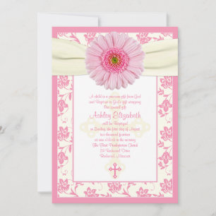 Baby Pink Gerbera Ivory Taufe Einladung