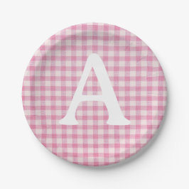 Baby Pink Gingham Benutzerdefinierte Initiale Pappteller