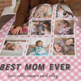Baby Pink Gingham Beste Mama je Fotomaterial Fleecedecke