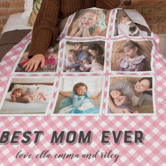 Baby Pink Gingham Beste Mama je Fotomaterial Fleecedecke