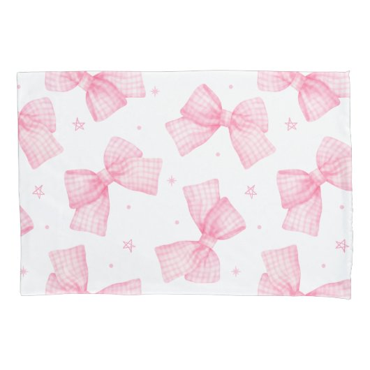 Baby Pink Gingham Bows and Stars Kissenbezug (Vorderseite)