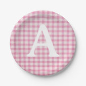 Baby Pink Gingham Custom Initial Pappteller (Vorderseite)