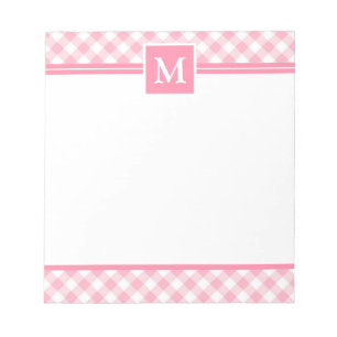 Baby Pink Gingham Karo Monogram Notizblock
