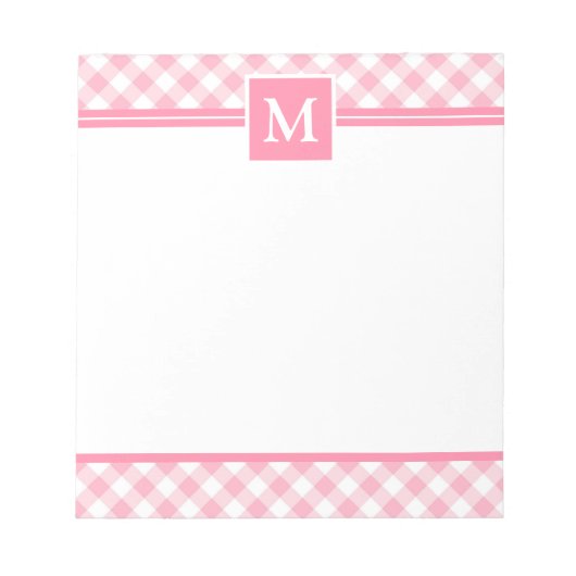 Baby Pink Gingham Karo Monogramm Notizblock (Vorderseite)
