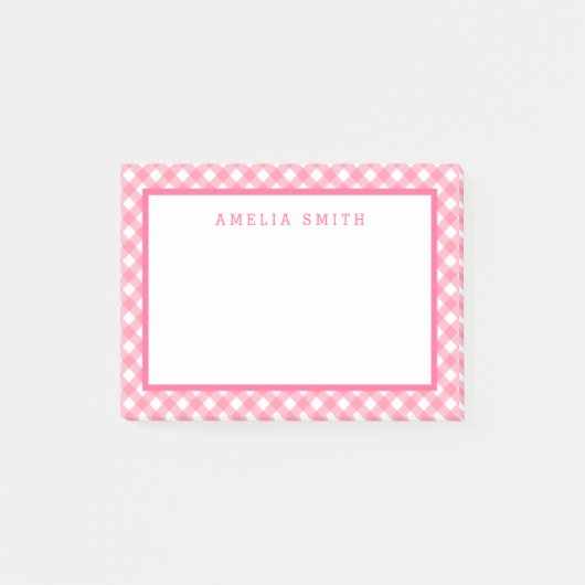 Baby Pink Gingham mit Grenzen Post-it Klebezettel (Vorderseite)