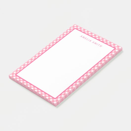 Baby Pink Gingham mit Grenzen Post-it Klebezettel (angewinkelt)