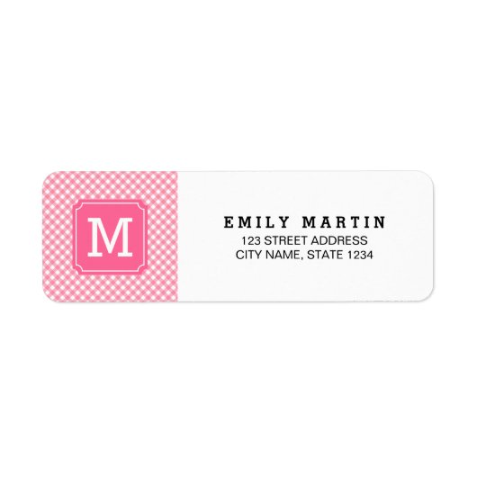 Baby Pink Gingham Monogram Address Label (Vorne)