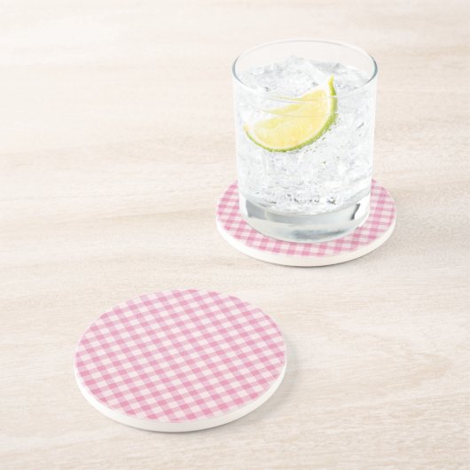 Baby Pink Gingham-Muster Getränkeuntersetzer (Seite)