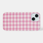 Baby Pink Gingham-Muster iPhone 15 Hülle (Rückseite (Horizontal))