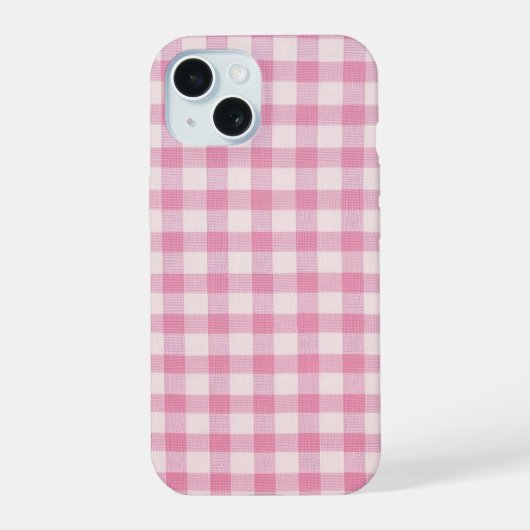 Baby Pink Gingham-Muster iPhone 15 Hülle (Rückseite)