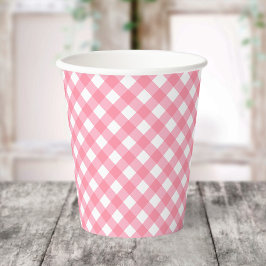 Baby Pink Gingham Paper Cups Pappbecher