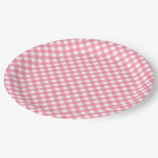 Baby Pink Gingham Pappteller (Schrägansicht)
