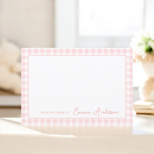 Baby Pink Gingham Personal Stationery Dankeskarte
