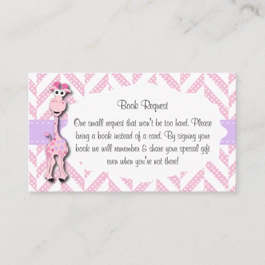 Baby Pink Giraffe Babydusche Buchanfrage Begleitkarte (Vorderseite)