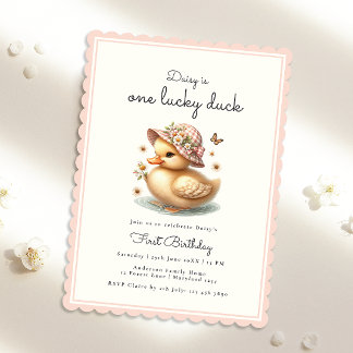 Baby Pink Girl Lucky Duck Erster Geburtstag Einladung