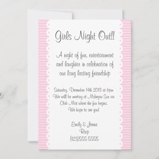 Baby Pink Girls Night Out Einladung (Vorderseite)