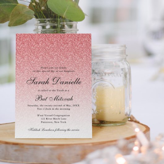 Baby Pink Glitzer Glam Bat Mitzvah Einladung