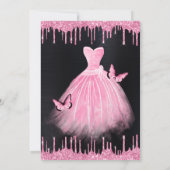 Baby Pink Glitzer Kleid Quinceanera Einladung (Rückseite)