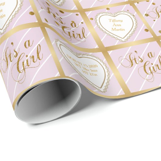 Baby Pink & Gold Confetti - Baby Girl Geschenkpapier (Rolleneckpunkt)