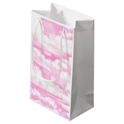 Baby Pink Happy Clouds Hintergrund Kleine Geschenktüte (Rückseite Schrägansicht)