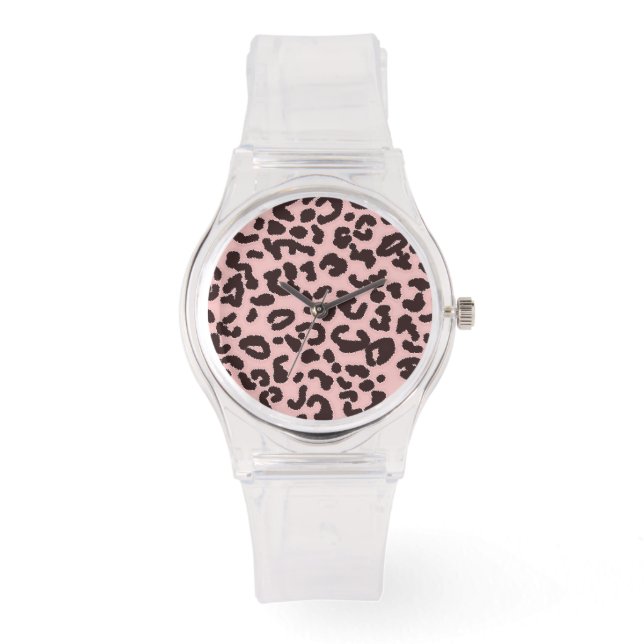 Baby Pink Leopard Animal Print Armbanduhr (Vorderseite)
