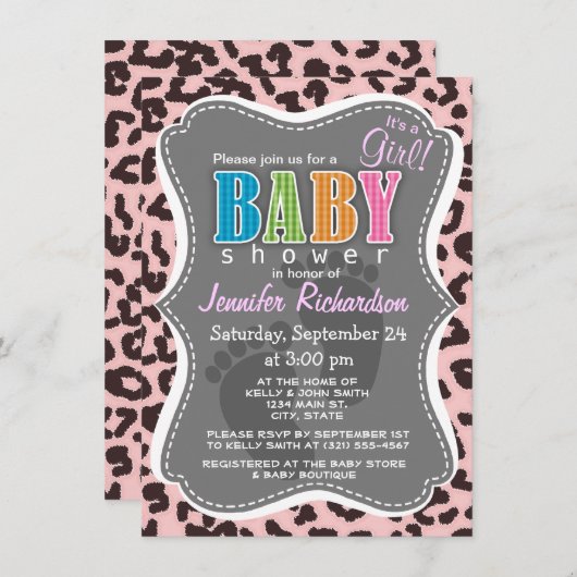 Baby Pink Leopard Animal Print Einladung (Vorne/Hinten)