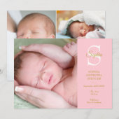 Baby Pink Monogram Birth 4 Fotos Modern Ankündigung (Vorne/Hinten)
