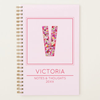 Baby Pink Monogramm Anfangsbuchstabe V Planer
