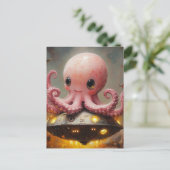 Baby Pink Octopus UFO Postkarte (Stehend Vorderseite)