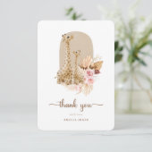 Baby Pink Pampas Grass Giraffe Baby Dusche Dankeskarte (Stehend Vorderseite)