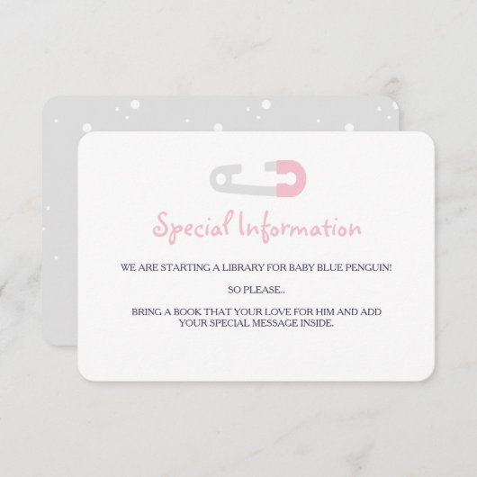 Baby Pink Pinguin Information Beilagen Begleitkarte (Vorne/Hinten)