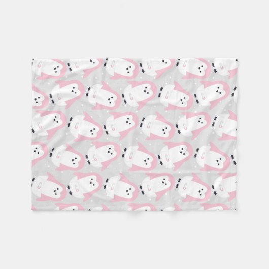 Baby Pink Pinguin Pattern Fleece Blanket (Vorderseite (Horizontal))