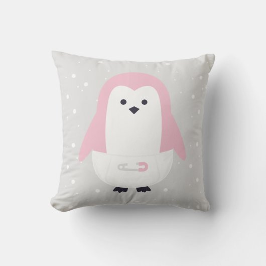 Baby Pink Pinguin Throw Kissen (Vorderseite)