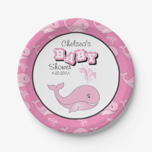 Baby Pink Polka Dotted Whale Personalisieren Pappteller