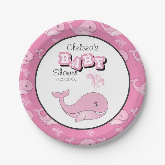 Baby Pink Polka Dotted Whale | Personalisieren Pappteller (Vorderseite)
